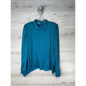 Laura and Jayne Blouse Womens‎ 18 Teal Spruce Mock Neck Jacquard Long Sleeve Top